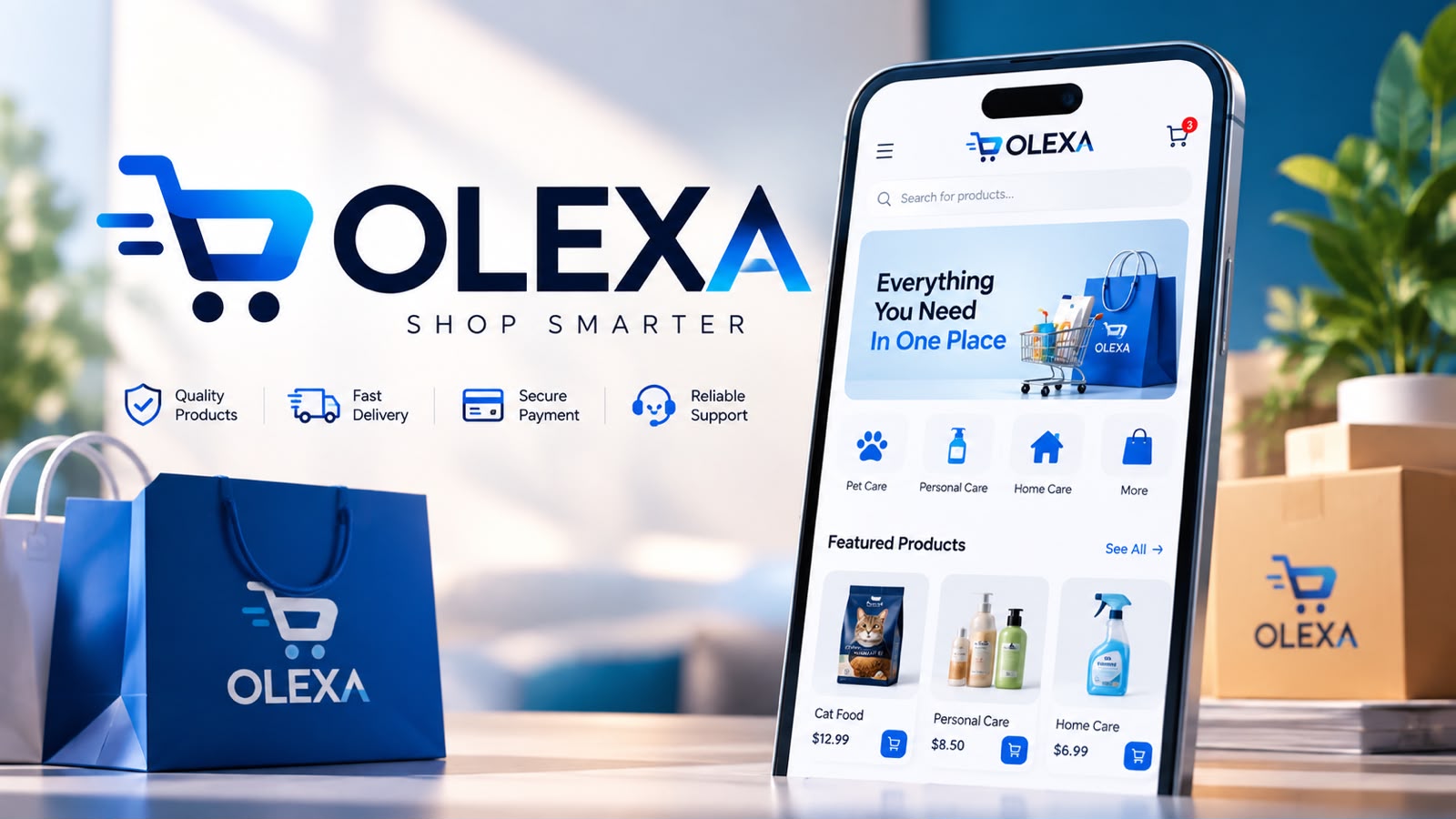 OLEXA shopping app and branded shopping display